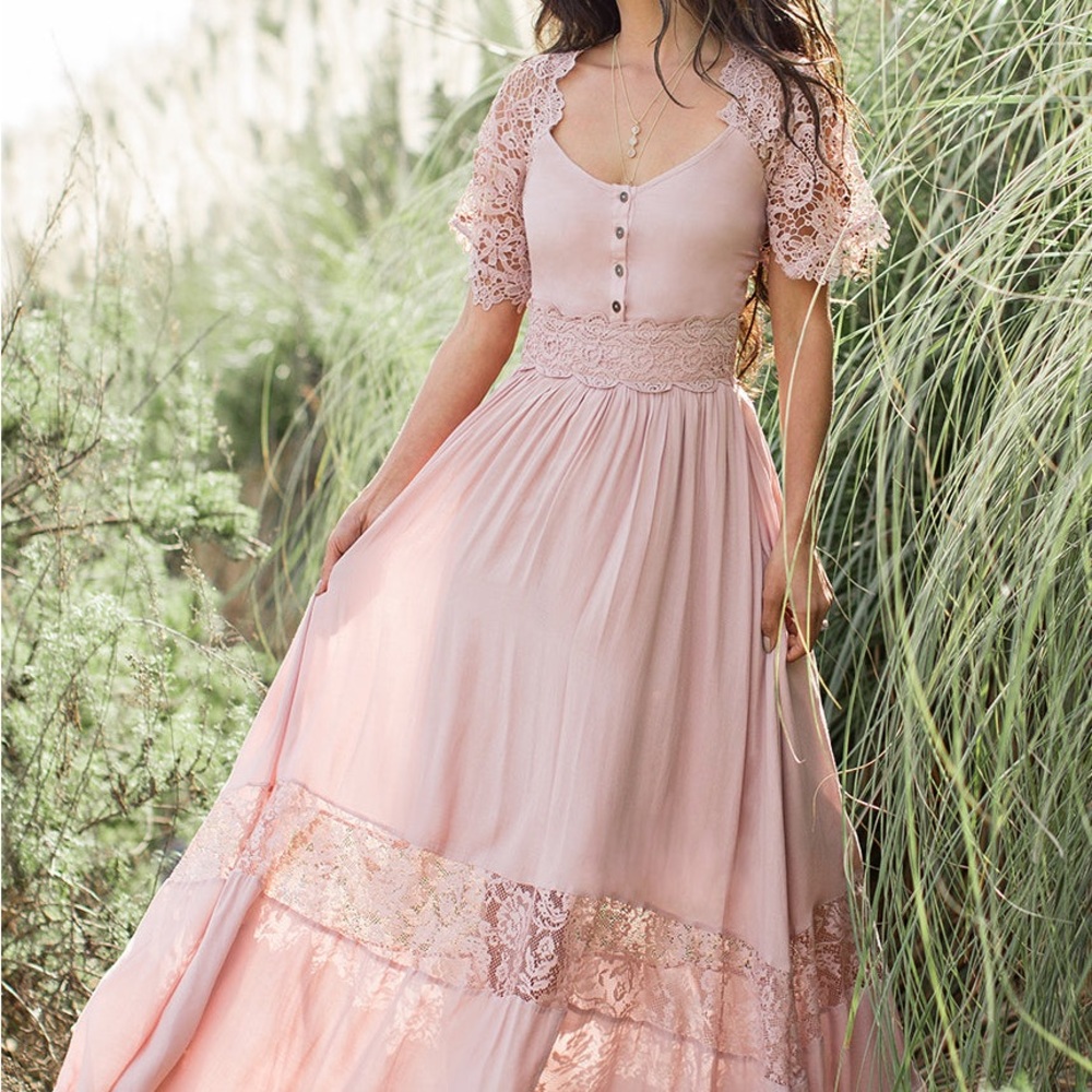 Joyfolie Blush Pink Lace Maxi Dress